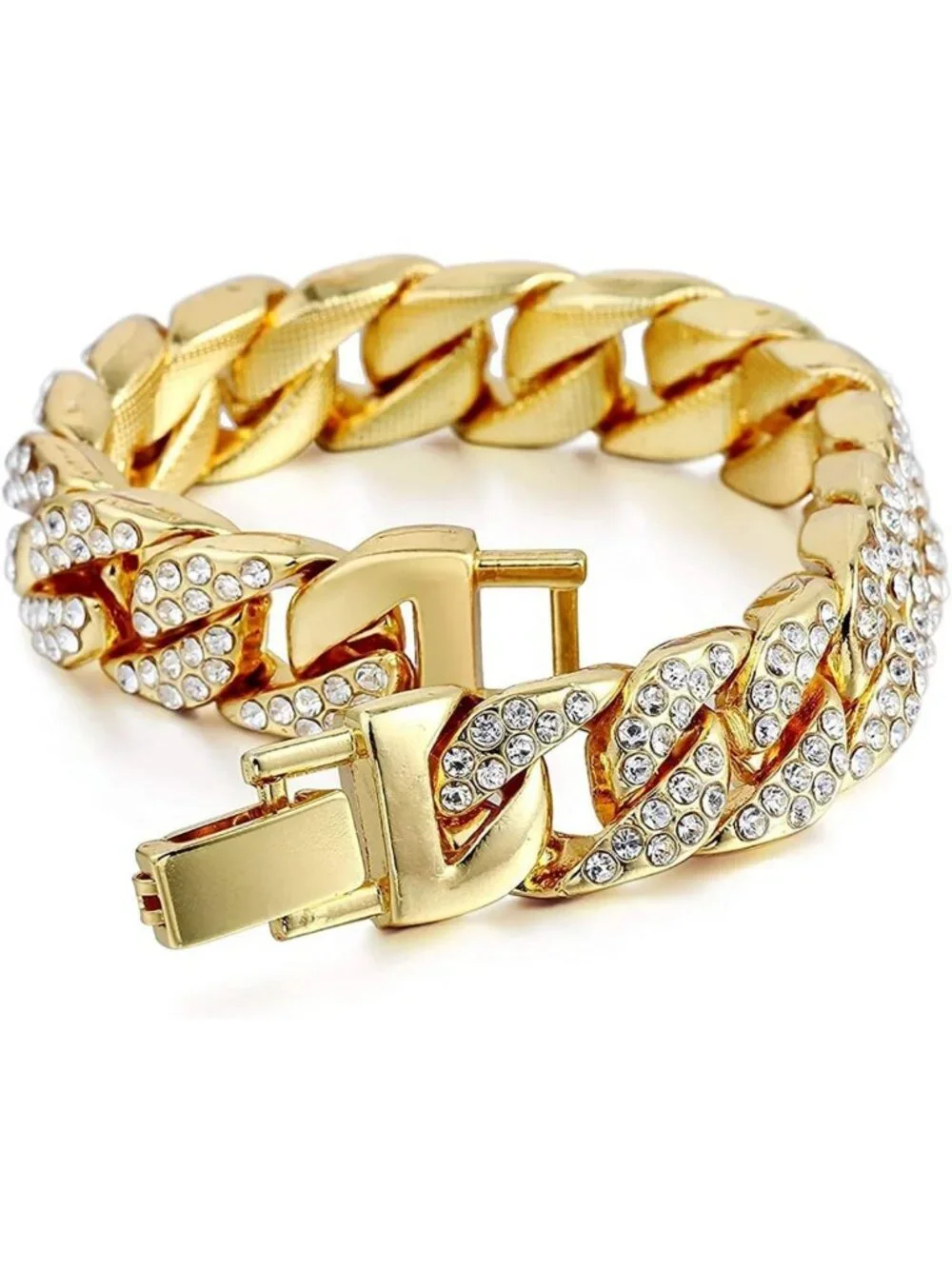 Iced Out Men's Watch Set with Roman Numerals, Cuban Chain Bracelet & Ring - 3pc